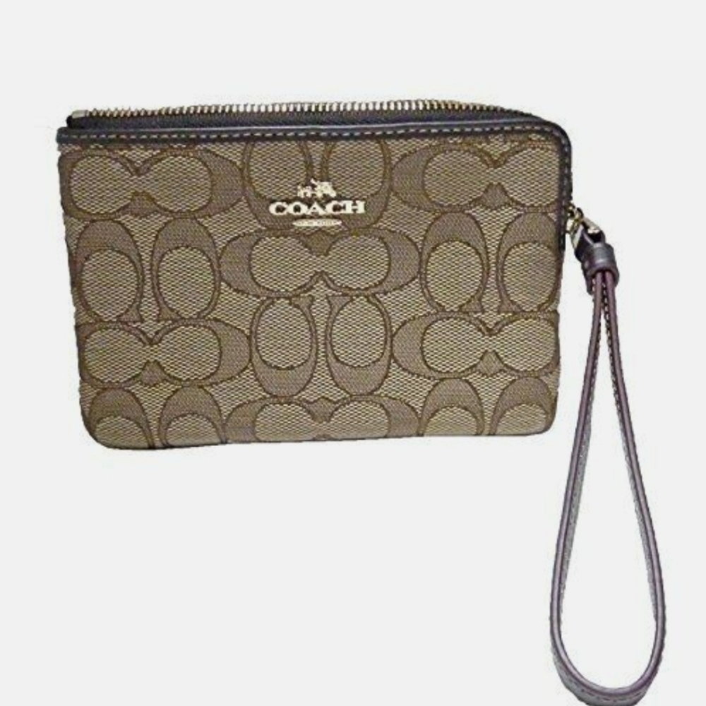 Coach Signature Corner Zip Wristlet (6.5" x 4.5" x 1") - Brown